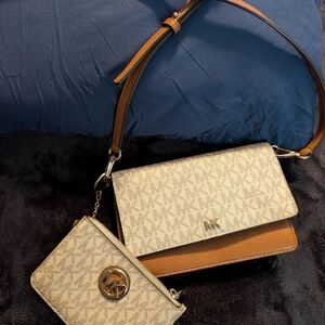 Michael Kors Cream and Tan Crossbody Bag Duo